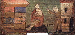 Job sitting on a dunghill, his wife exhorting him