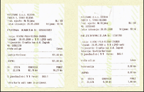 Ticket and reservation receipts, Opatija to Karlovac